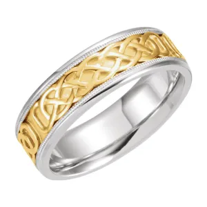 14K White & Yellow Gold 7mm Celtic-Inspired Band Size 11.5