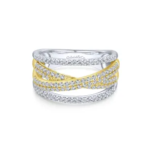 14K White & Yellow Gold Diamond Split Crossover Ring