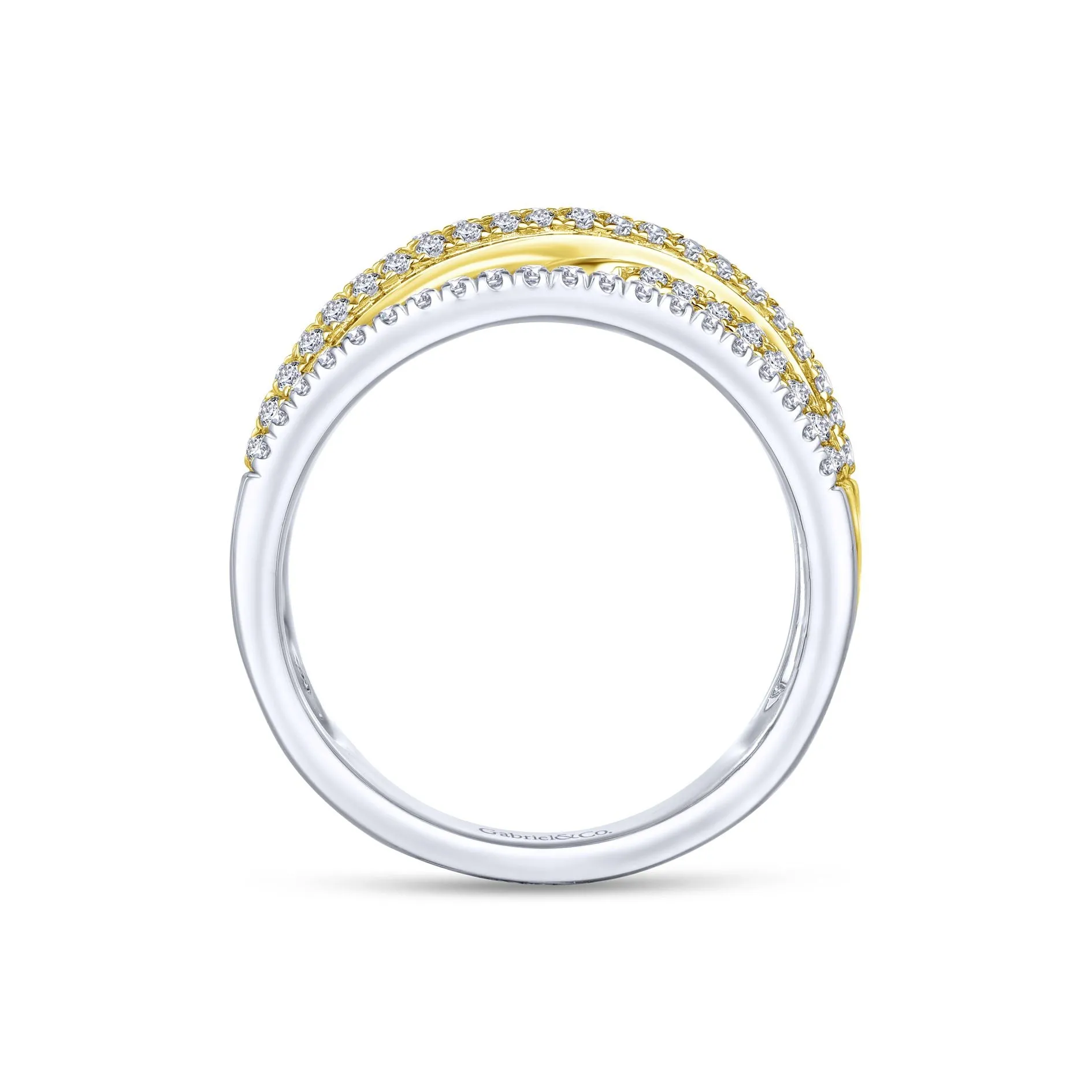 14K White & Yellow Gold Diamond Split Crossover Ring