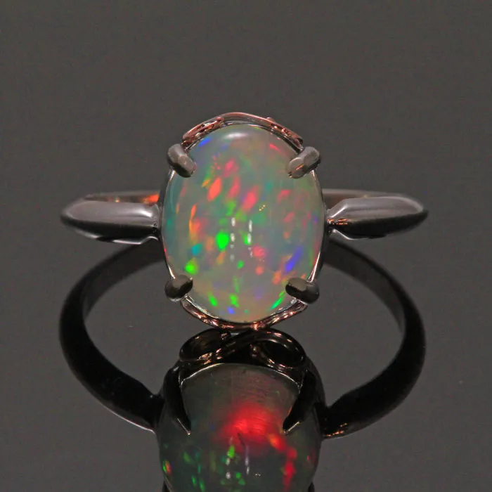 14K White and Rose Gold  Oval Cabochon Opal Ring 2.49 Carats