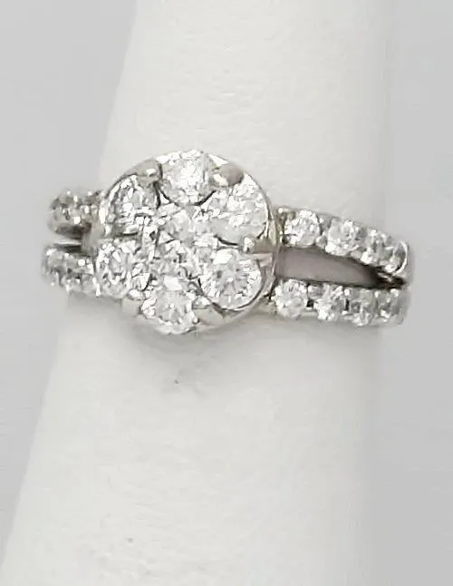 14k White Gold 1 1/2ct Round Diamond Flower Ring