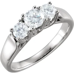 14k White Gold 1 CTW Diamond 3 Stone Anniversary Ring, Size 7