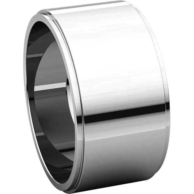 14k White Gold 10mm Flat Edge Band, Size 11