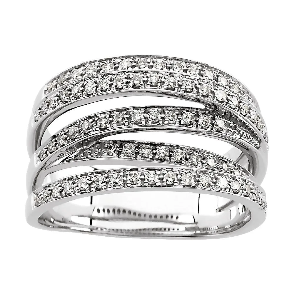 14k White Gold 1/2 CTW Diamond Criss-Cross Ring , Size 7