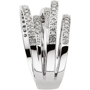 14k White Gold 1/2 CTW Diamond Criss-Cross Ring , Size 7