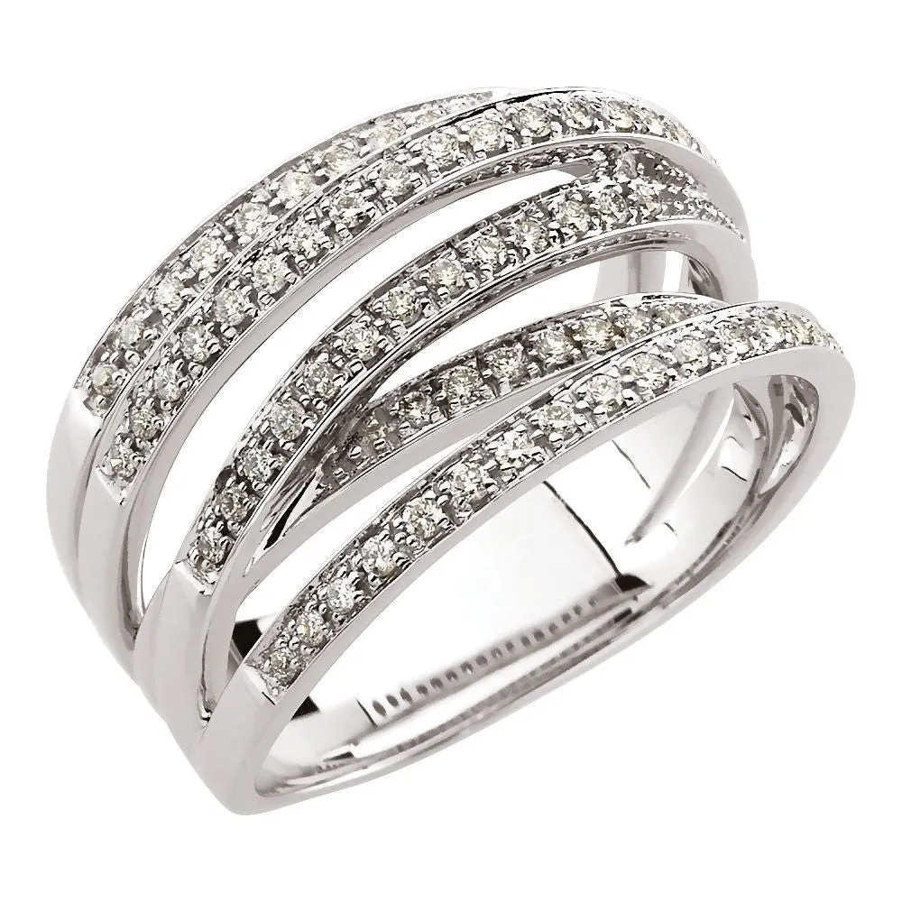 14k White Gold 1/2 CTW Diamond Criss-Cross Ring , Size 7