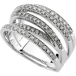 14k White Gold 1/2 CTW Diamond Criss-Cross Ring , Size 7