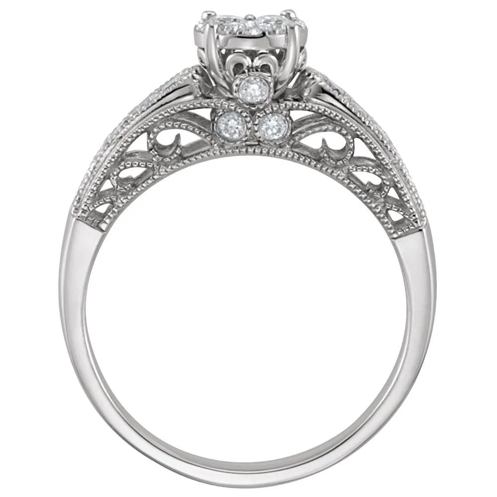 14k White Gold 1/2 CTW Diamond Engagement Ring, Size 7