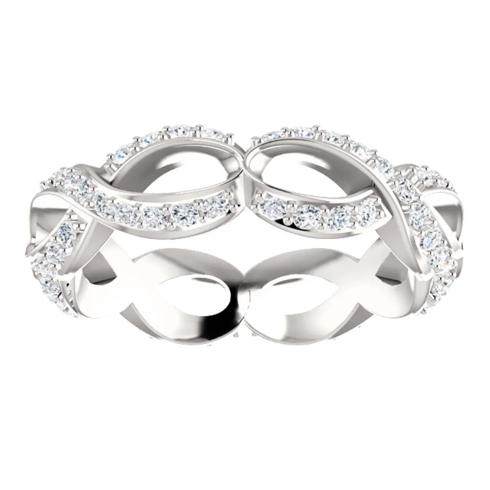 14k White Gold 1/2 CTW Diamond Infinity-Inspired Eternity Band Size 5.5