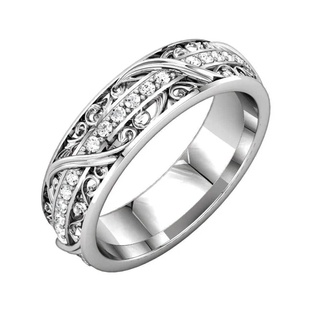 14k White Gold 1/3 CTW Diamond Sculptural-Inspired Eternity Band, Size 7