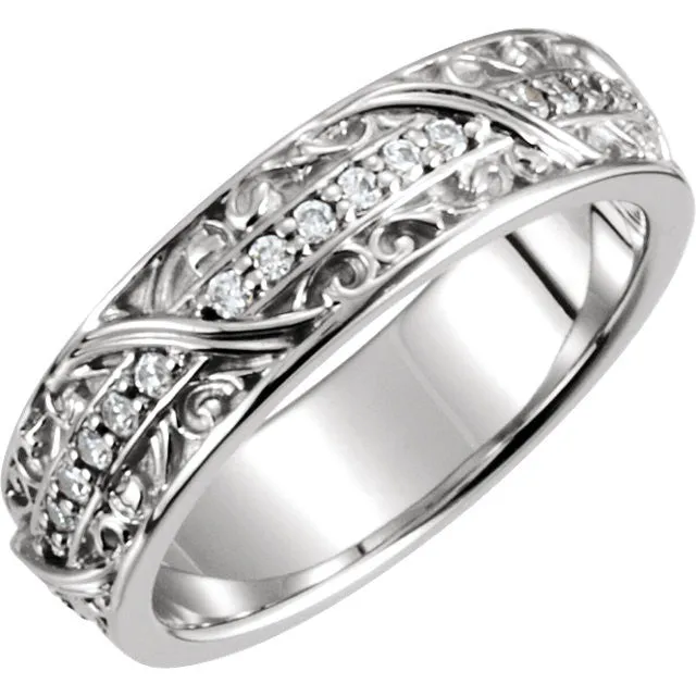 14k White Gold 1/3 CTW Diamond Sculptural-Inspired Eternity Band, Size 7