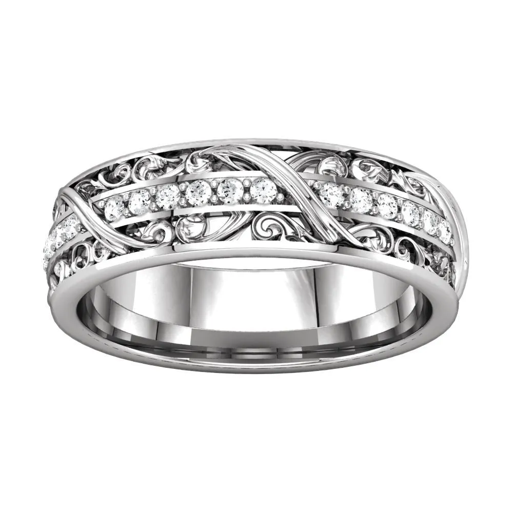 14k White Gold 1/3 CTW Diamond Sculptural-Inspired Eternity Band, Size 7