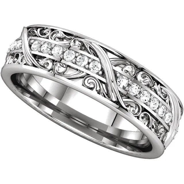 14k White Gold 1/3 CTW Diamond Sculptural-Inspired Eternity Band, Size 7