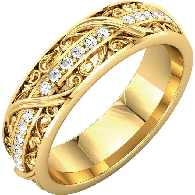 14k White Gold 1/3 CTW Diamond Sculptural-Inspired Eternity Band, Size 7
