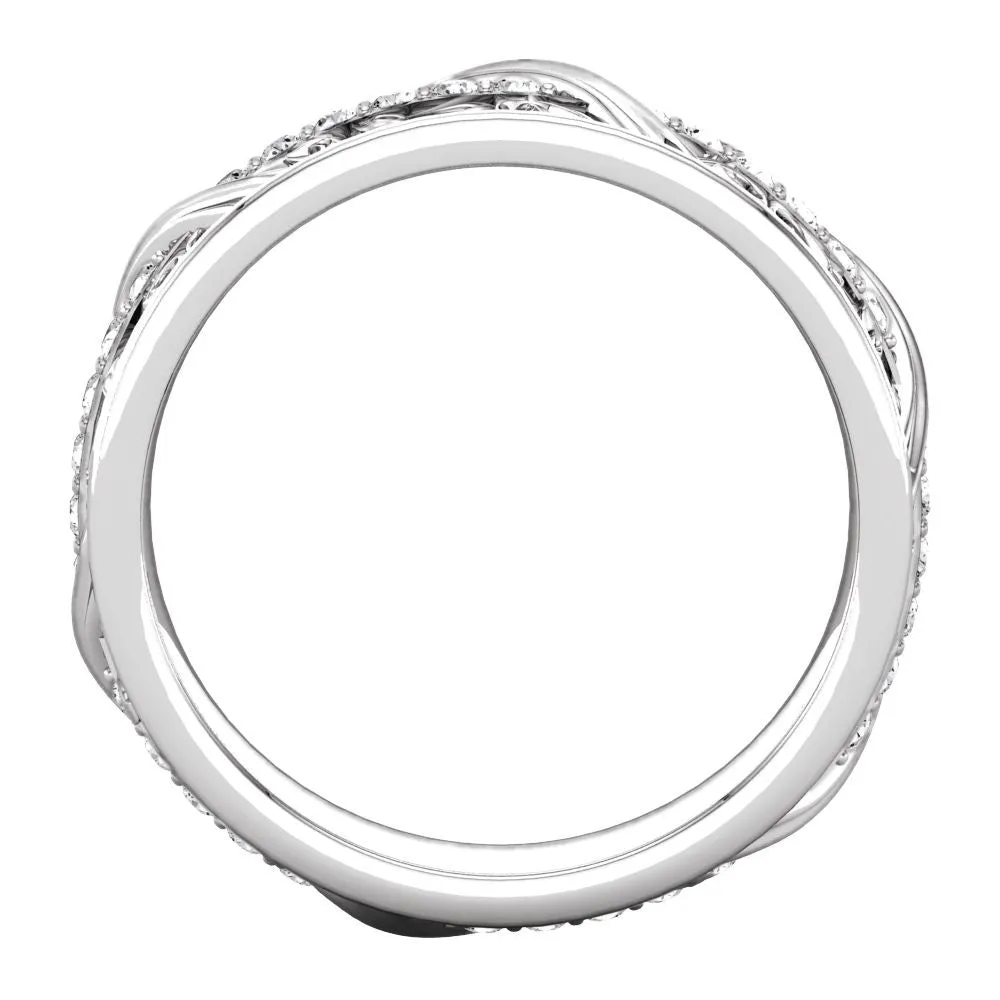 14k White Gold 1/3 CTW Diamond Sculptural-Inspired Eternity Band, Size 7