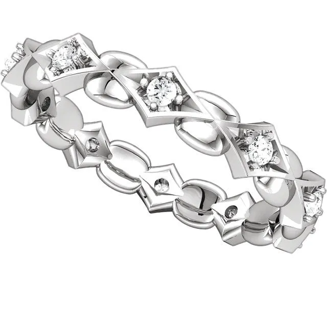 14k White Gold 1/5 CTW Diamond Sculptural-Inspired Eternity Band Size 7