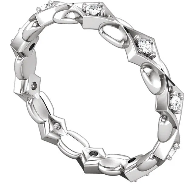 14k White Gold 1/5 CTW Diamond Sculptural-Inspired Eternity Band Size 7
