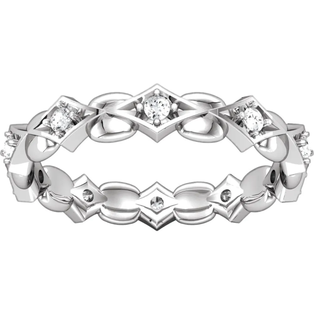 14k White Gold 1/5 CTW Diamond Sculptural-Inspired Eternity Band Size 7