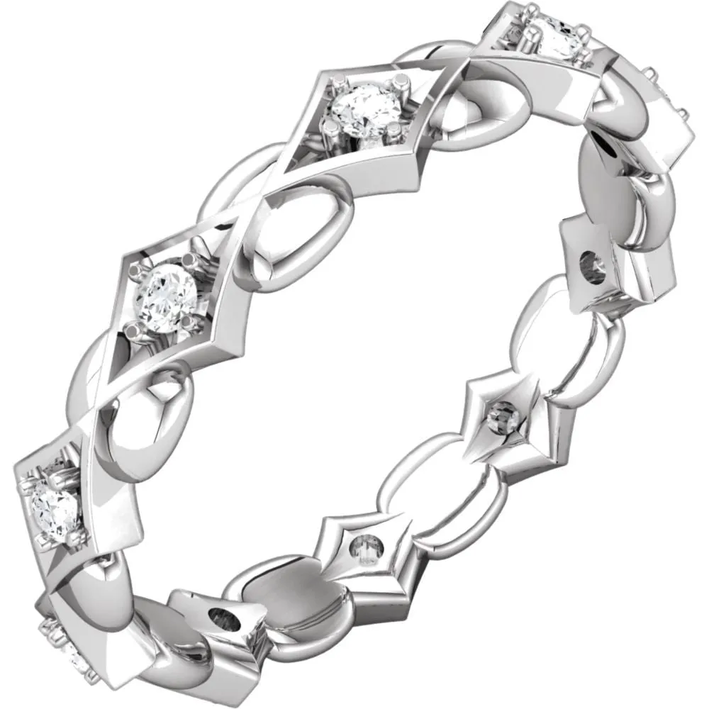 14k White Gold 1/5 CTW Diamond Sculptural-Inspired Eternity Band Size 7