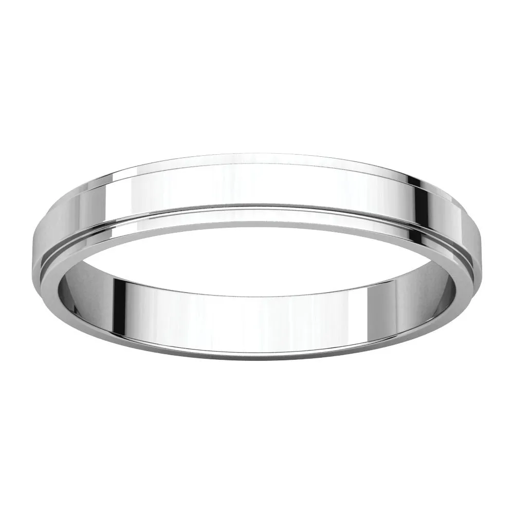 14k White Gold 3mm Flat Edge Band, Size 6.5