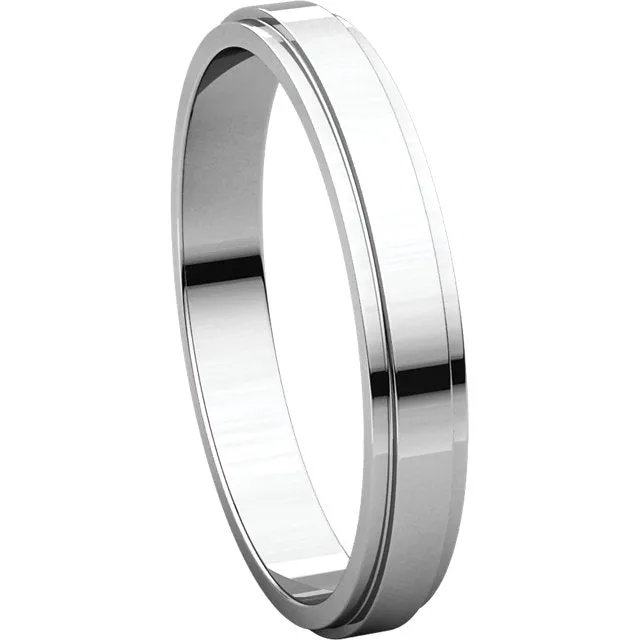 14k White Gold 3mm Flat Edge Band, Size 6.5
