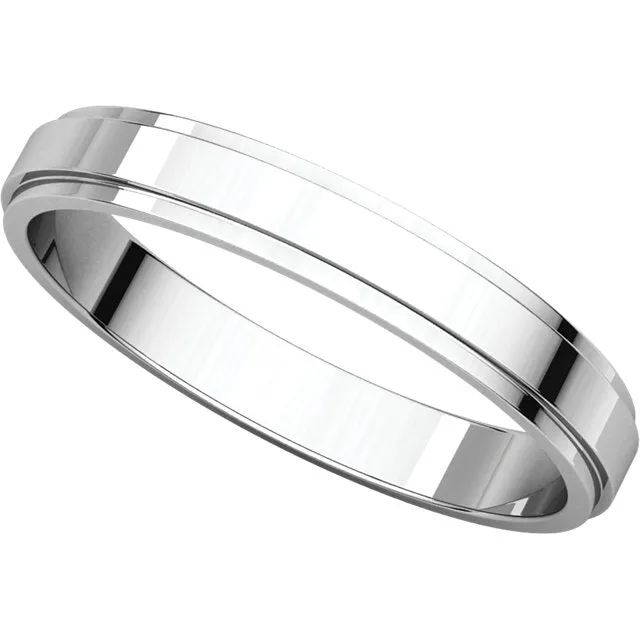 14k White Gold 3mm Flat Edge Band, Size 6.5