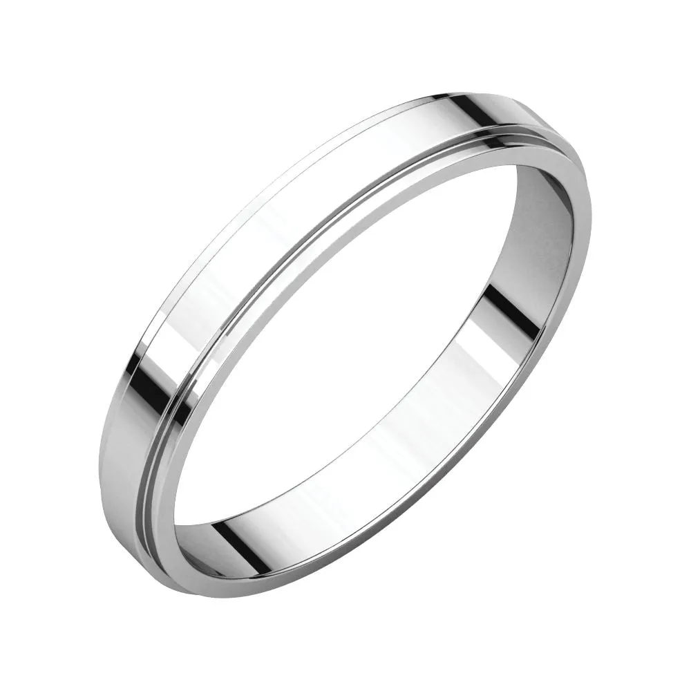 14k White Gold 3mm Flat Edge Band, Size 6.5