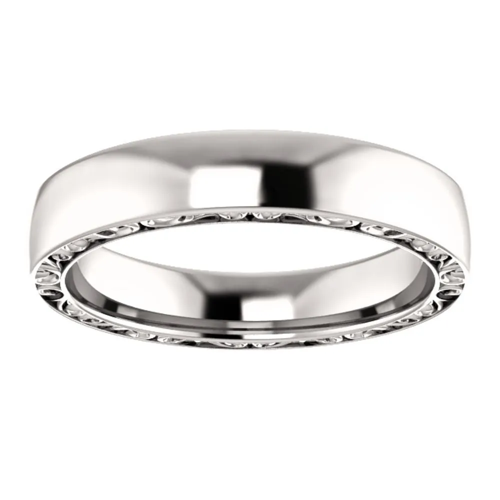 14k White Gold 4mm Sculptural-Inspired Relief Pattern Band Size 7