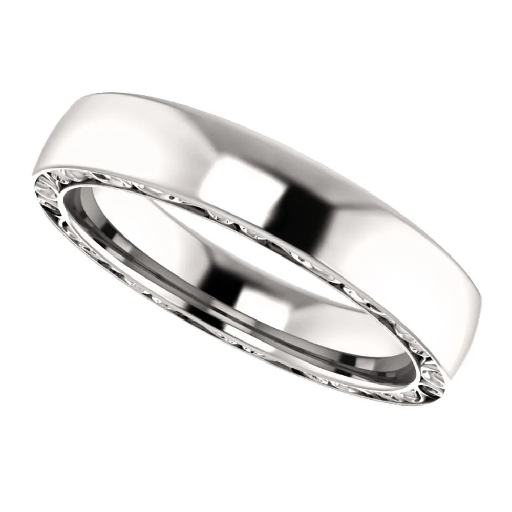 14k White Gold 4mm Sculptural-Inspired Relief Pattern Band Size 7