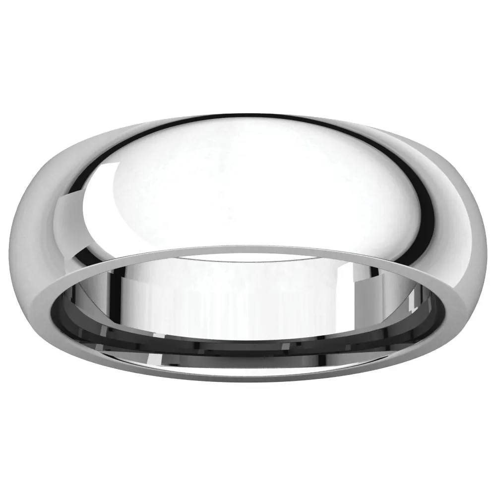 14k White Gold 6mm Comfort Fit Band, Size 6.5