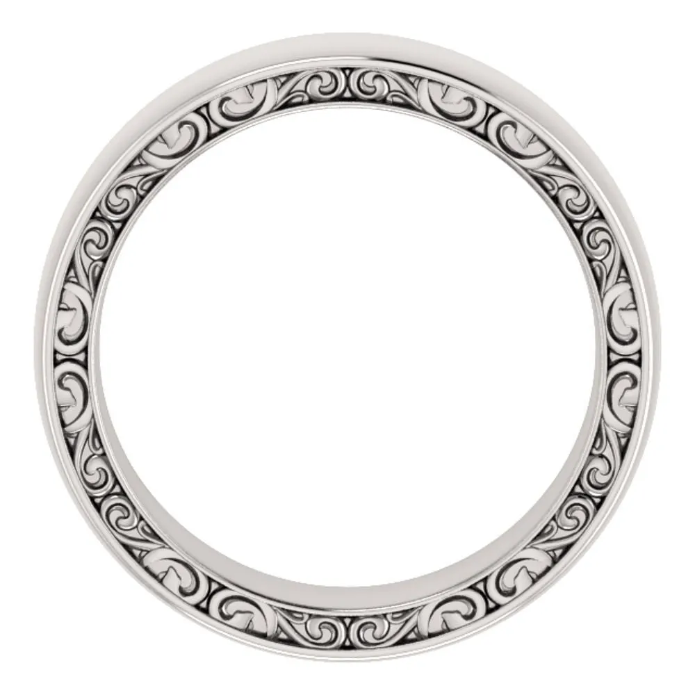 14k White Gold 6mm Sculptural-Inspired Relief Pattern Band Size 7