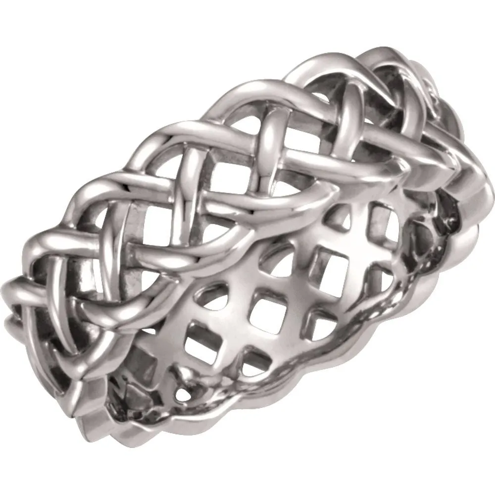 14k White Gold 8mm Celtic Inspired Band Size 8