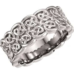 14k White Gold 8mm Celtic-Inspired Band, Size 8