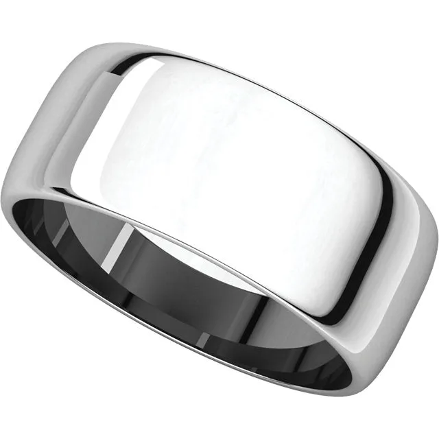 14k White Gold 8mm Half Round Light Band, Size 10.5