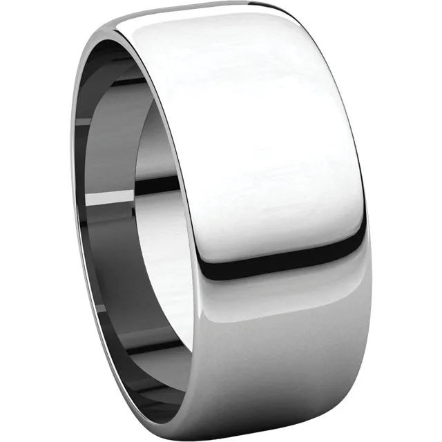 14k White Gold 8mm Half Round Light Band, Size 10.5