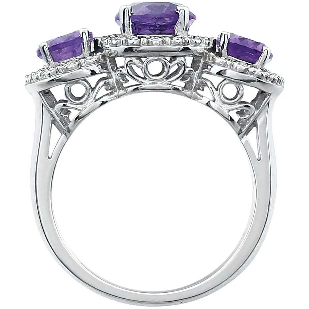 14k White Gold Amethyst & .04 CTW Diamond Ring, Size 7