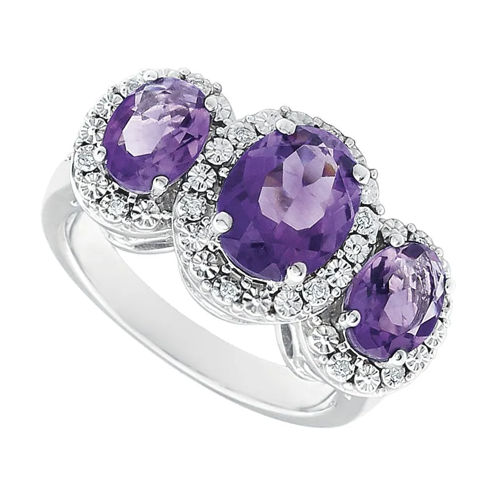 14k White Gold Amethyst & .04 CTW Diamond Ring, Size 7