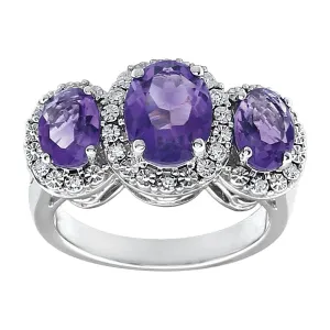 14k White Gold Amethyst & .04 CTW Diamond Ring, Size 7