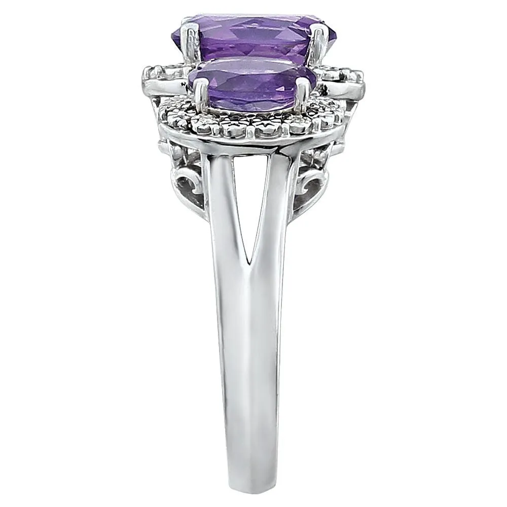 14k White Gold Amethyst & .04 CTW Diamond Ring, Size 7