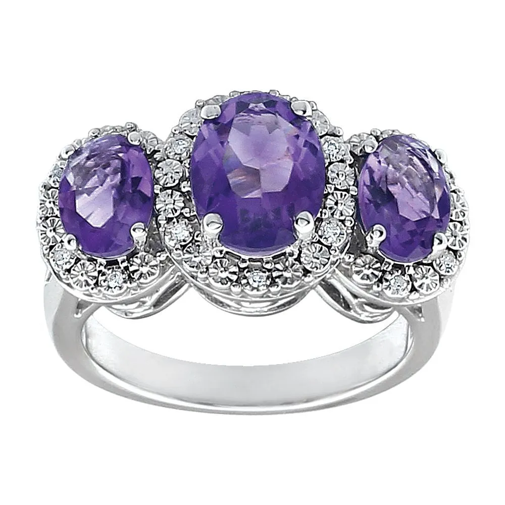 14k White Gold Amethyst & .04 CTW Diamond Ring, Size 7