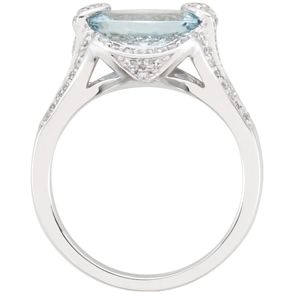 14k White Gold Aquamarine & Diamond Accented Ring, Size 8