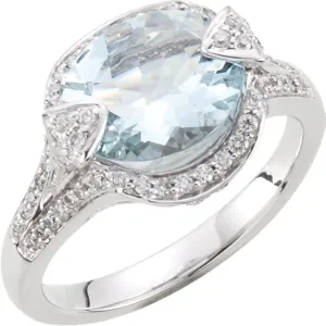 14k White Gold Aquamarine & Diamond Accented Ring, Size 8