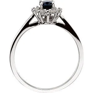 14k White Gold Blue Sapphire & Diamond Halo-Style Ring, Size 6