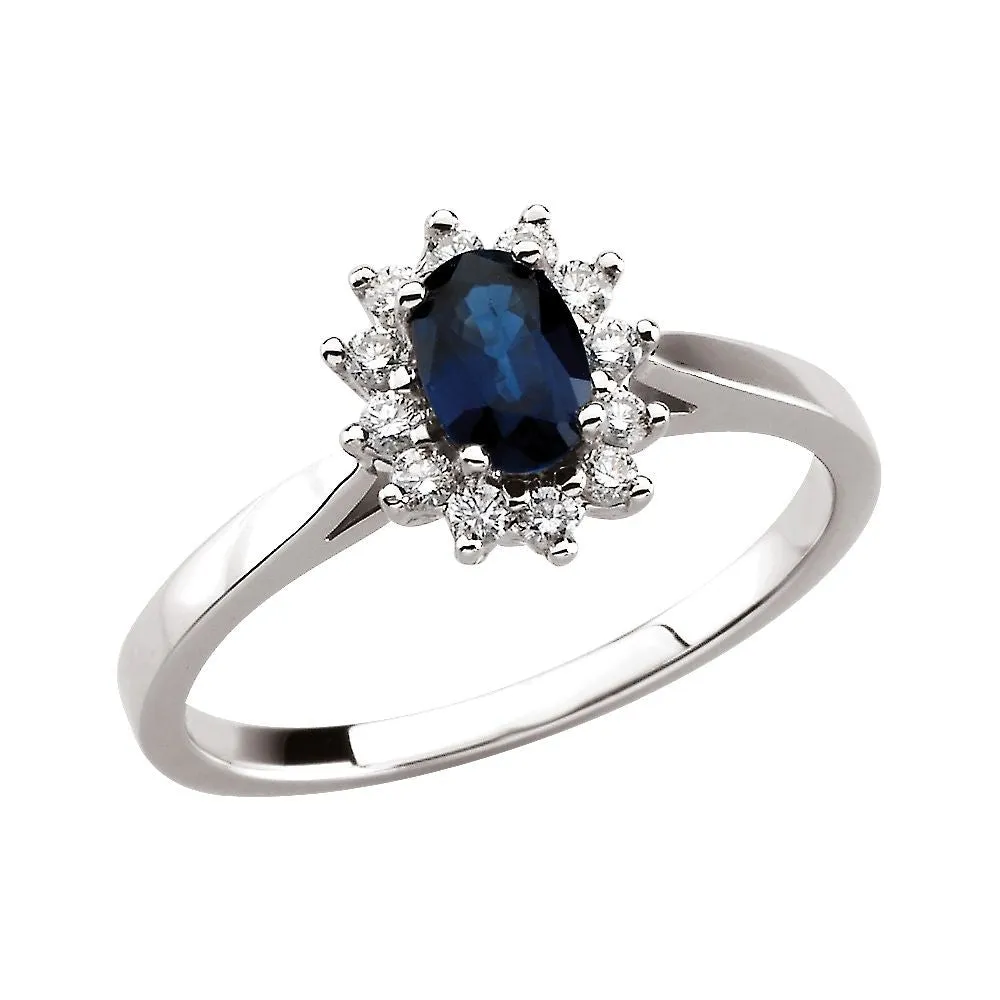 14k White Gold Blue Sapphire & Diamond Halo-Style Ring, Size 6