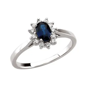 14k White Gold Blue Sapphire & Diamond Halo-Style Ring, Size 6