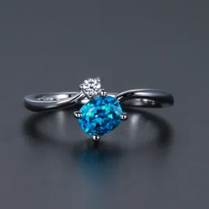 14K White Gold Blue Zircon and Diamond Ring 1.59 Carats