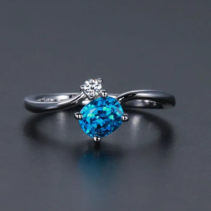 14K White Gold Blue Zircon and Diamond Ring 1.59 Carats