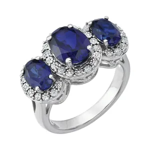 14k White Gold Created Blue Sapphire & .04 CTW Diamond Ring, Size 7