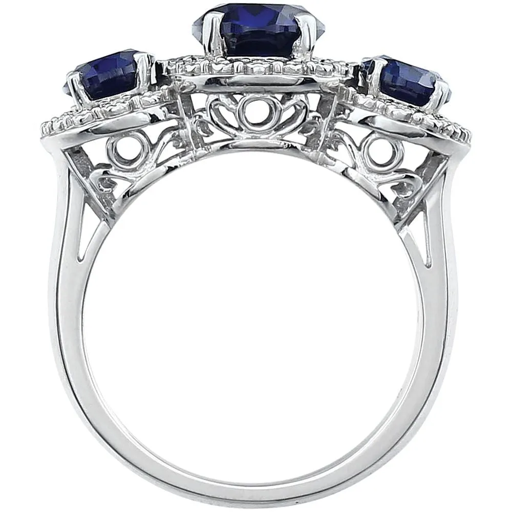 14k White Gold Created Blue Sapphire & .04 CTW Diamond Ring, Size 7