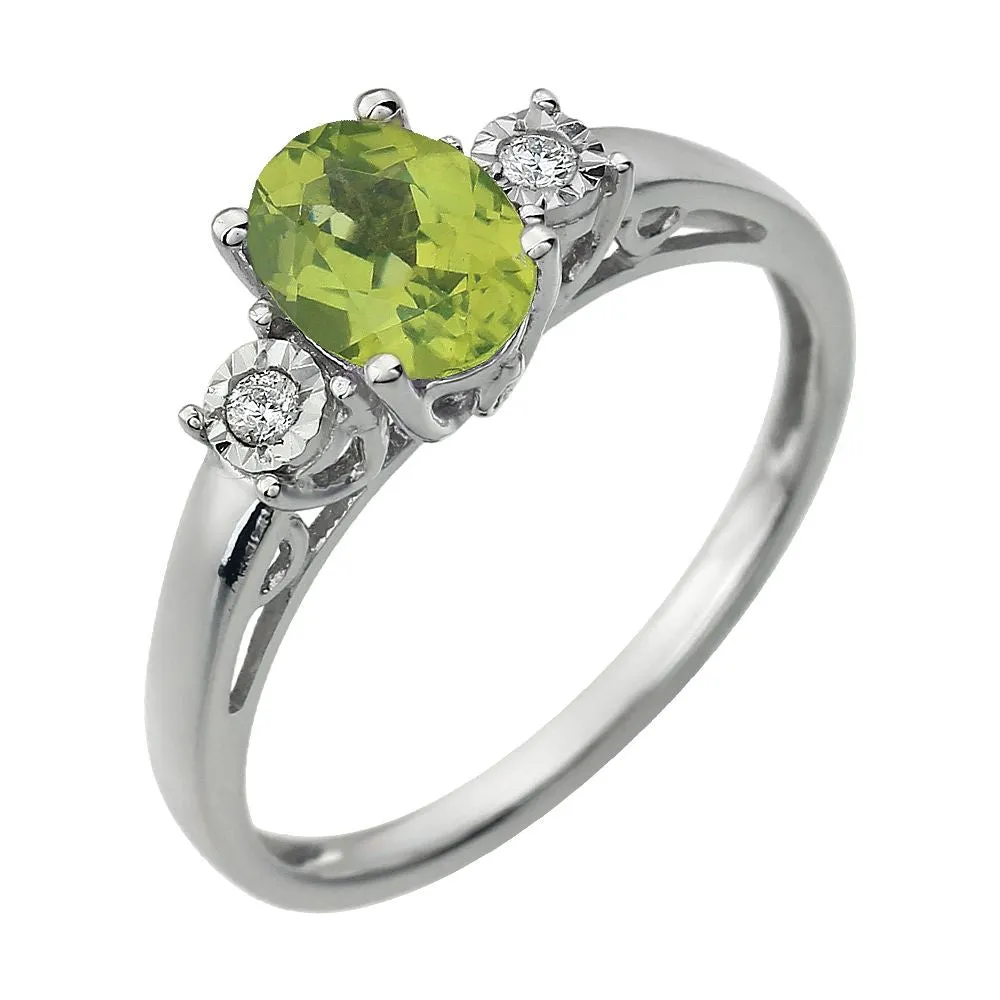 14k White Gold Created Emerald and .04 CTW Diamond Ring, Size 7